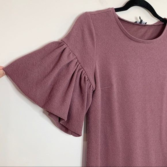 EXPRESS MAUVE Crepe Dress Puffy Flutter Sleeves - Picture 2 of 13